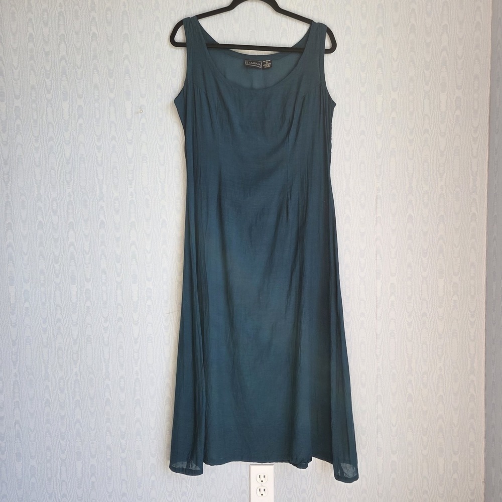Vtg 90s‎ Starina Medium Dress Shift Sheath Teal Maxi Fairy Grunge Renaissance